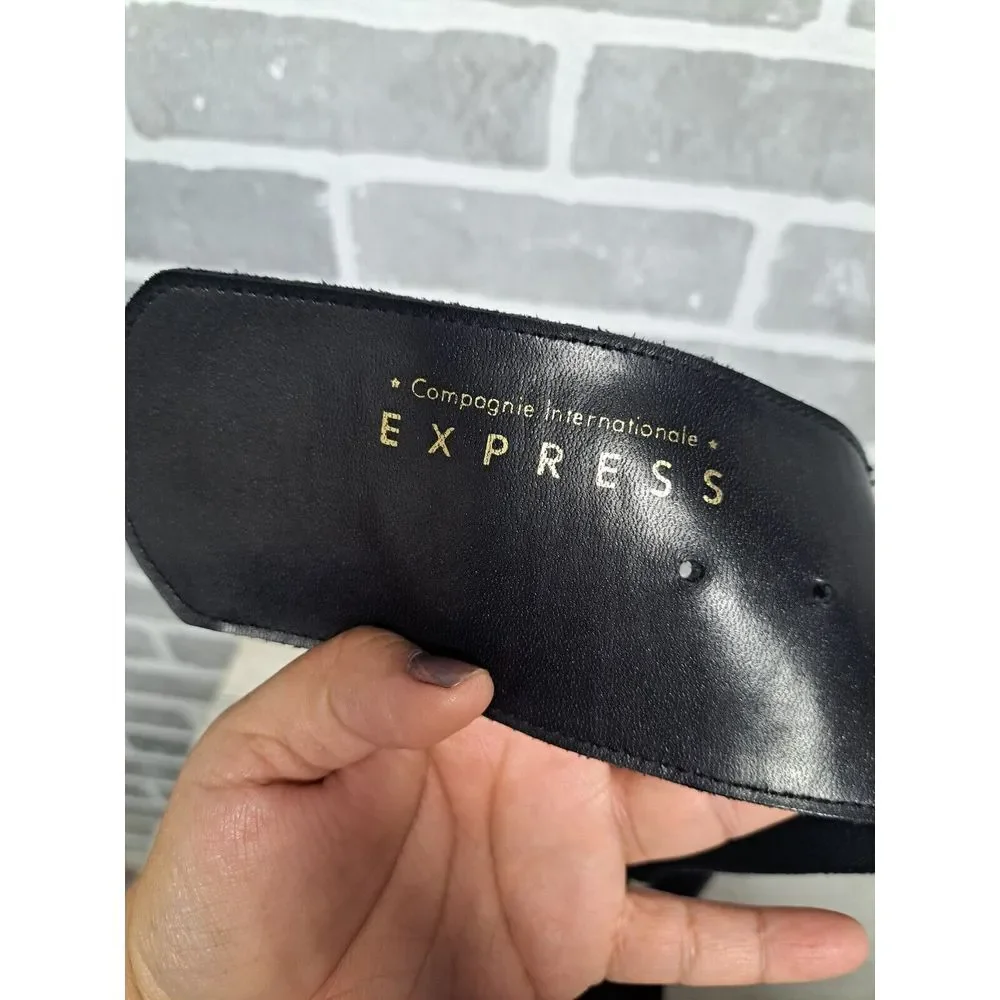Express Black Leather WaistWide Belt‎ Gold Bucklet Vintage Y2K Size Medium